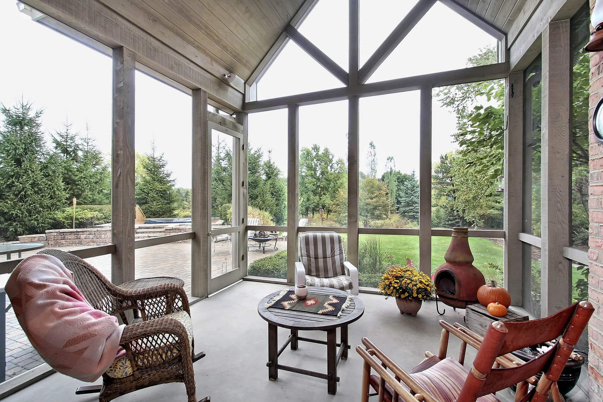 screen porch with patio view
