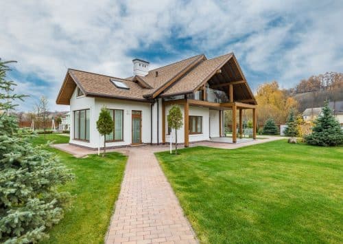 Custom designed patio in a residential backyard