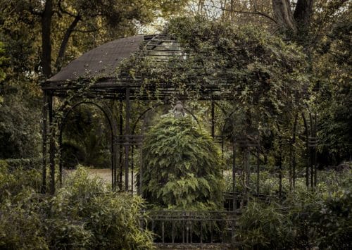 Garden gazebo outdoor structure surrounded by landscaping