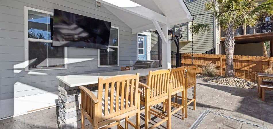 Covered patio with comfortable seating area for outdoor living